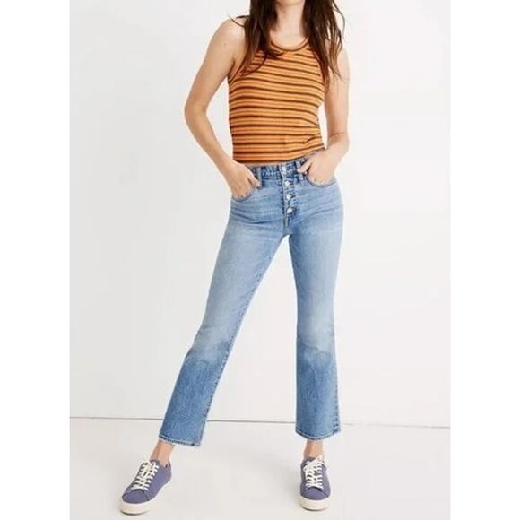 Madewell Mid Rise Cali Demi Boot Cropped Kick Flare Button Fly Jeans Blue 25 - Picture 1 of 6